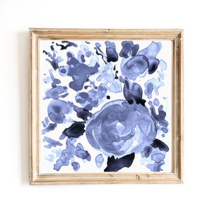 Navy Blue Abstract Flower Watercolor Digital Print Indigo Blue Floral Print Peony Illustration Instant Download Indigo Printable Wall Art
