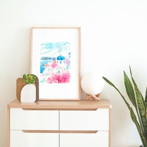 Santorini Coast Watercolor Digital Print Greece Seascape Painting ...