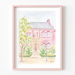 Pastel Pink Savannah Georgia Preppy Watercolor Print Olde Pink House Instant Download Savannah GA Historic District Travel Printable Art