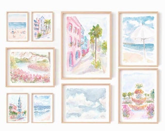 Pastel Pink Charleston South Carolina Watercolor Print Gallery Set (Digital Download)