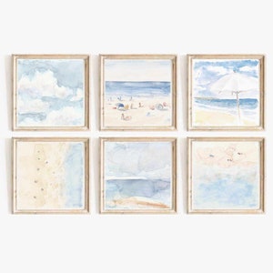 Pastel Beach Watercolor Print Set: Hawaii Coastal Art (Digital Download)