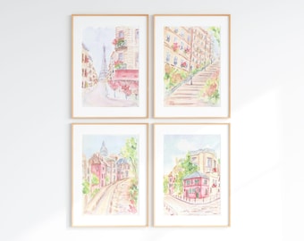 Pastel Pink Paris Watercolor Print Set: Eiffel Tower, Girly Parisian Wall Art (Digital Download)