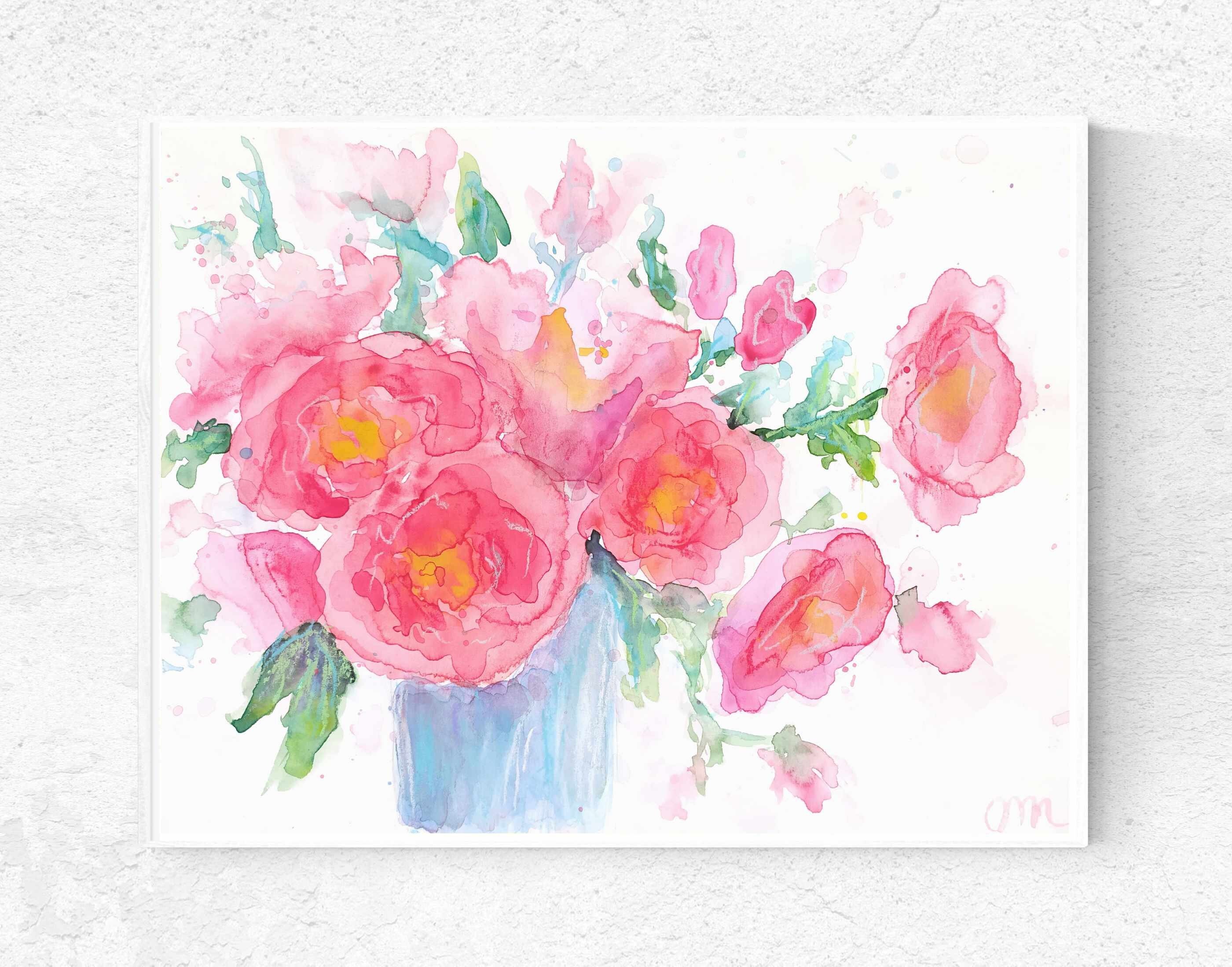 Pink Peony Watercolor Print: Abstract Floral Bouquet (digital Download ...