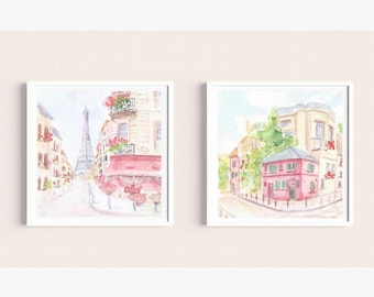 Pastel Pink Paris Watercolor Print Set: Eiffel Tower Art (Digital Download)
