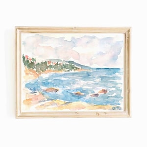 Pastel Blue Italy Coast Sicily Watercolor Printable Wall Art Italian Beach Mediterranean Seascape Instant Download Europe Coastal Print