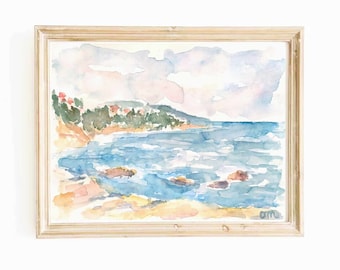 Pastel Italy Coast Watercolor Print: Sicily Seascape (Digital Download)