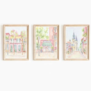 Lot de 3 roses pastel de la Nouvelle-Orléans en Louisiane, impression aquarelle, quartier français de NOLA, téléchargement immédiat, art mural imprimable voyage preppy