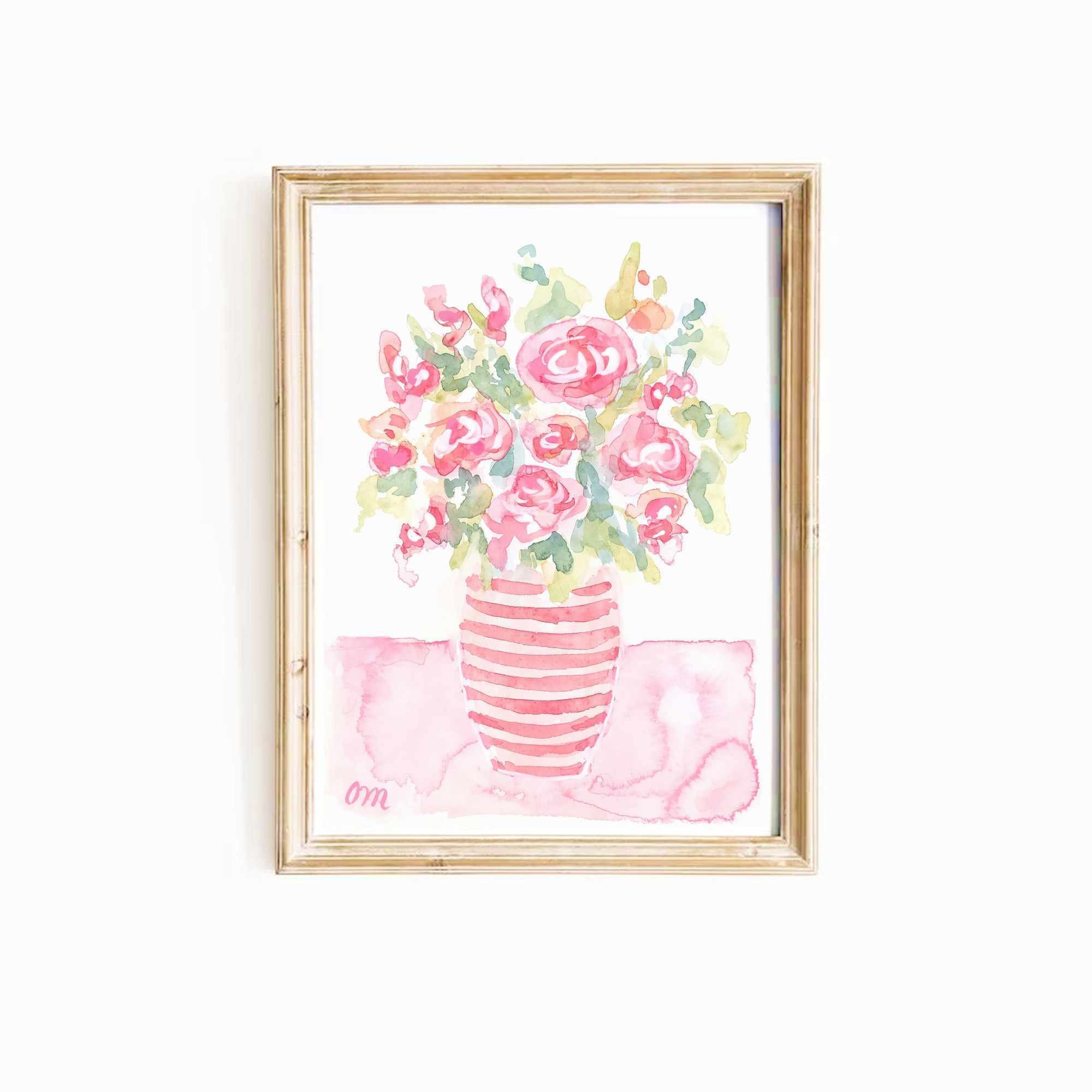Pink Floral Watercolor Print Set: Botanical Wall Art (digital Download ...