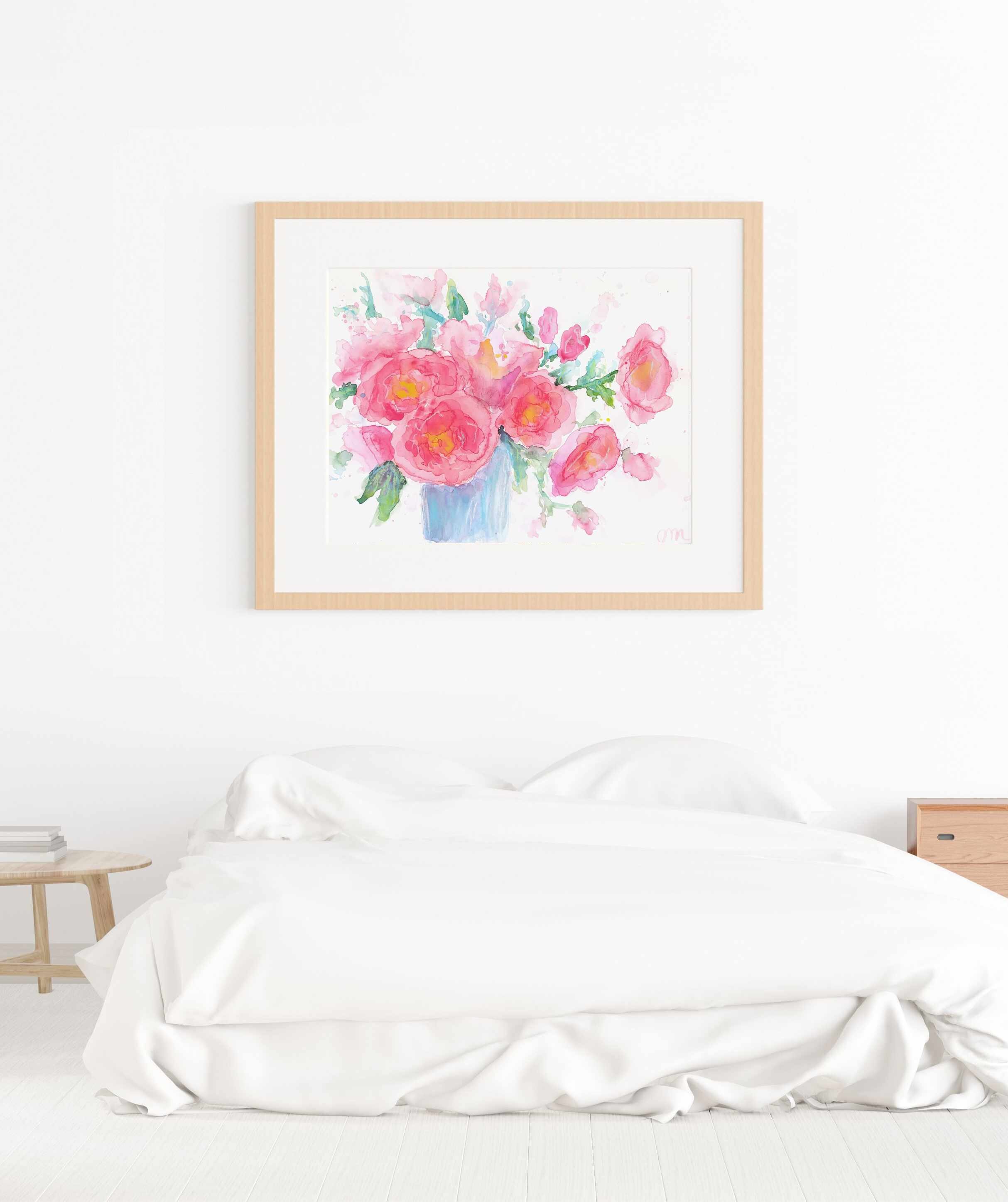 Pink Peony Watercolor Print: Abstract Floral Bouquet (digital Download ...