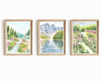 Berglandschaft Aquarell Druck Set: Colorado Nature Wall Art (Digitaler Download)