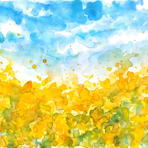 バラ園の水彩画プリント：印象派風景画（デジタルダウンロード