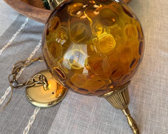 Vintage•Amber•Coin-Spot•or Bubble Glass•Swag Pendant Lamp•Light•Mid-century modern•(MCM) Era