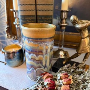 Vintage Signed Hanselmann Studio Art Pottery Drip Glazed Cup•Vase