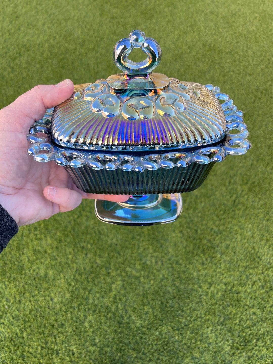 Harvest Blue Candy Dish by Indiana Glass Co. Etsy