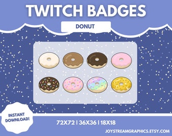 Yummy Donut Sub Badges, Bit Badges - Twitch/Discord - Set of 8