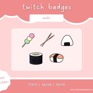 Sushi Cute Kawaii Sub/Bit Badges Pack Streaming Twitch
