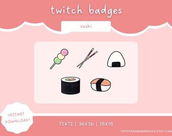 Sushi Cute Kawaii Sub/Bit Badges Pack Streaming Twitch