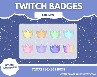 Pastel Crown Sub Badge, Bit Badge - Twitch/Discord - Set of 8