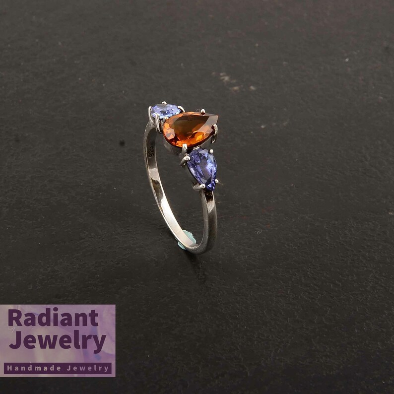 Multi Stone Ring Handmade Ring Wedding Ring Natural Stone Ring Citrine Ring Engagement Ring Sterling Silver Ring Tanzanite Ring