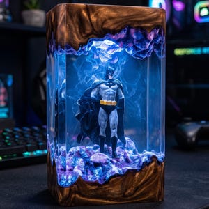 Handmade Superhero Resin Lamp – Custom Night Light, Epoxy Art Lamp, Unique Desk Decor, Gift for Comic Fans, Gift For Kids, Christmas Gifts