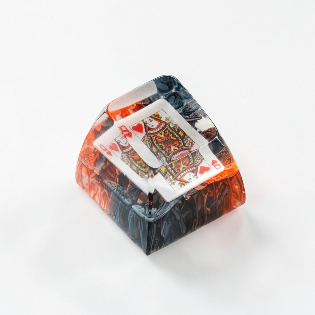 Card Key Caps Handmade Resin Poker Card Artisan Keycap, Heart Queen Playing Card ...