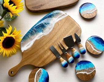 Personalized Mother's Day Gift, Custom Resin Epoxy Cutting Board, Grandmom Gifts, Mom Gift Idea, Mother in Law Gifts, Ocean Serving Board