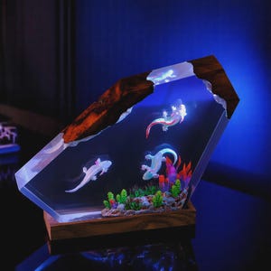Axolotl Resin Epoxy Lamp Night Light, Custom Handmade Aquarium Decor Bedroom, Gift For kids Resin Unique Table Lamp Gift For Her Summer Gift
