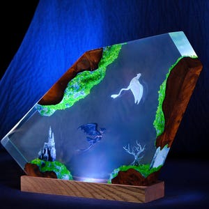 Night Sky Dragons Resin Lamp, Toothless and Light fury night light, HTTYD Night Lamp, Light Fury lamp Custom Housewarming Gifts Bedroom lamp
