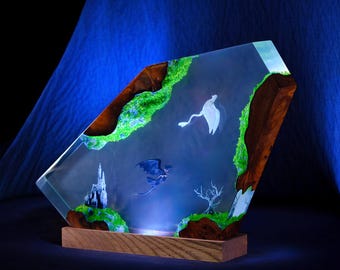 Night Sky Dragons Resin Lamp, Toothless and Light fury night light, HTTYD Night Lamp, Light Fury lamp Custom Housewarming Gifts Bedroom lamp