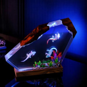 Axolotl Resin Lamp, Handmade Mexican Salamander Night Light, Cute Desk Decor Unique Animal Gift, Resin Art Light for Bedroom, Christmas Gift