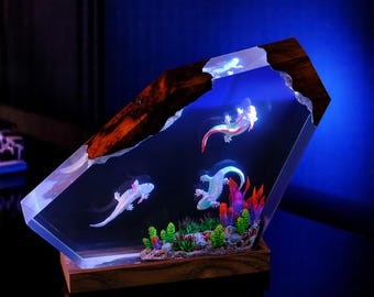 Axolotl-harslamp, handgemaakt nachtlampje Mexicaanse salamander, leuk bureaudecor uniek dierencadeau, harskunstlicht voor slaapkamer, kerstcadeau