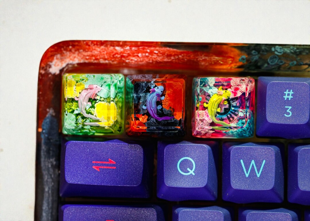 Handmade Axolotl Resin Artisan Keycap Set, Colorful Aquarium Theme ...