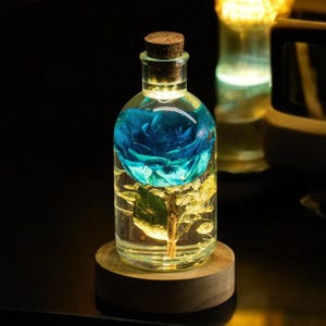 Blue Rose Night Light, Real Flower Crystal , Flower Epoxy Resin Night light Wood Rustic Table Lamp Room decor gift for her Christmas Gift