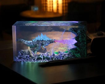 Lampe diorama bête faite à la main, diorama époxy fabriqué à la main lumière effets de feu terrarium lampe de chambre à coucher personnalisée cadeau de Noël pour lui joueur