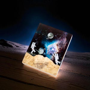 Astronaut Moon Interstellar Wood Lamp, Personalized Gift for Him, resin night light, Galaxy Night Light, Universe Lamp,  Christmas Gift