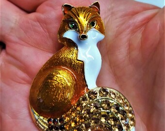 Fox brooch, crystal & enamel brooches for women, brooches for men, Gifts for fox lovers,