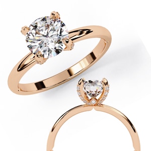 1.230 Carat Round Cut Solitaire Ring in Gold &  925 Sterling Silver - Classic Engagement Ring - Promise Ring - Wedding Ring