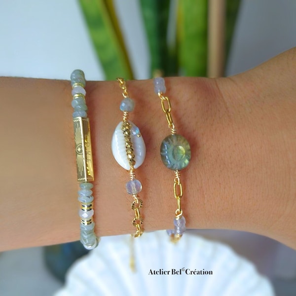 Bracelet Labradorite _ Perles naturelles « Collection Happiness, Sun and Shell »