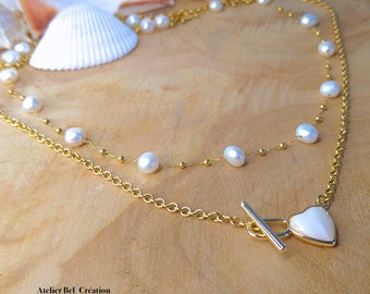 Necklace golden chain | mother of pearl, freshwater