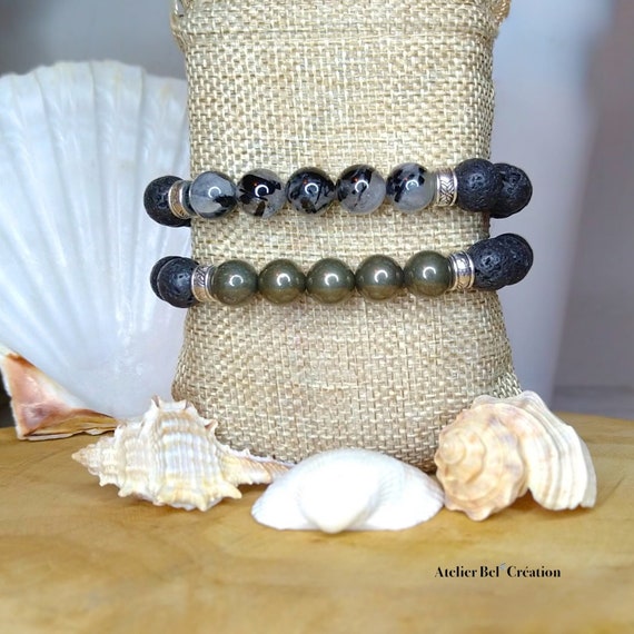 Men's Naturel Gemstone Bracelet, Stretch Bracelet, Pyrite Bracelet