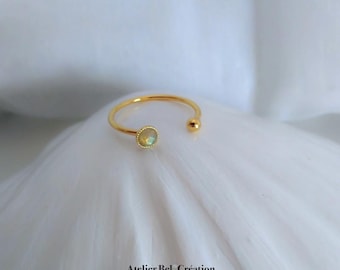 Disconnected Ring, open ring, Labradorite gemstone, gold plated ring
