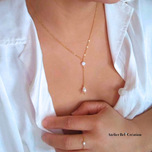 Collier Perle eau douce « Claudia » | Acier inoxydable doré '