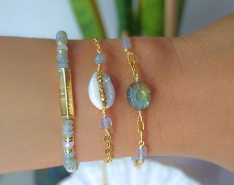 Labradorite bracelet « Happiness, Sun and Shell Collection »