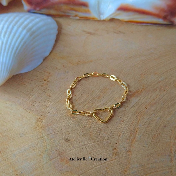 Bague chaînette cœur "Baya" | plaqué or, bague minimaliste sur mesure, fait à votre taille