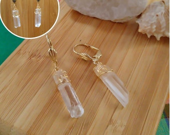 Earrings Clear Quartz , tropical, Shell - Natural stone - golden stainless steel