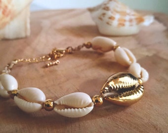 Cowrie shell bracelet | chain extension, golden