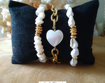 Shell Bracelets, mother-of-pearl, golden bracelet, heart, tropical bracelets