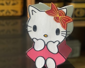 Alcancía de gato de arte de acolchado, arte de papel acolchado, papel de gato de pluma, arte de papel de gato, arte de regalo de gato, reciclar arte, reciclar escultura, reciclar regalo