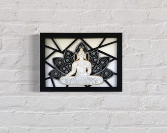 Buddha Wall Decor, Buddha Wall Art, Budha Ornament, 3D Paper Wall Art, Quilling Paper art, Buddha Sculpture, Paper Craft, Buddha Figure Art