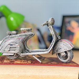 Scooter Sculpture, Scooter Art, Scooter Ornament, Scooter Gift, Recycle Newspaper Art, Scooter Decoration,  Personalized Gift, Bikers Gift